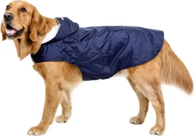 Produktbild von 3XL – Blauer, wasserdichter Hunderegenmantel für große und mittelgroße Hunde mit reflektierenden Streifen, atmungsaktiver Hundeponcho mit Kapuze, verstellbarer Hundemantel/Regenjacke