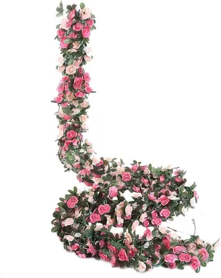 Set von 5 roten Kunstblumen-Girlanden von 2,44 m - Rosen, Efeu und Seidenblumen für den Außenbereich, Hochzeit und