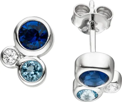 Produktbild von JOBO Ohrstecker 925 Sterling Silber 6 Zirkonia blau weiß Ohrringe Silberohrstecker