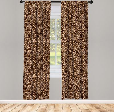 ABAKUHAUS Leopard-Druck Vorhänge, Gardinen, Leopard Textur Illustration exotische afrikanische Fauna inspiriert Muster, 2 Stück 75 x 245 cm, , Orange Schwarz