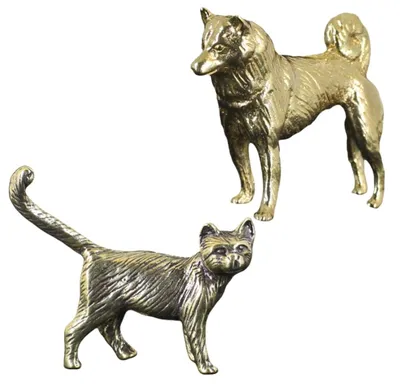 Produktbild von Messingfigur von Hund und Katze – Retro-Miniatur-Dekoration für Zuhause