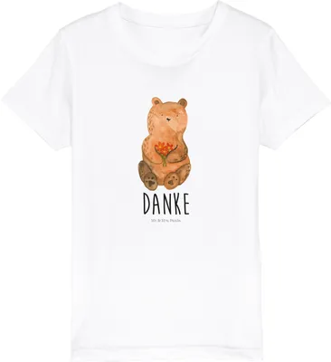 Produktbild von Mr. & Mrs. Panda Kleinkinder T-Shirt Bär Dankbar 5-6 Jahre (110/116) - Weiß - Geschenk, Kurzarm Kinder, Dankeschön, Kindershirt, Teddy, Öko, Danke, Jungen, Teenager
