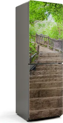 Produktbild von Treppen im grünen Wald – Magnetische Kühlschrank Abdeckung – Dekorfolie magnetisch Küche – Kühlschrank Magnet Deko – selbstklebende Magnettafel – Magnetfolie für Kühlschranktür – 60x190 cm
