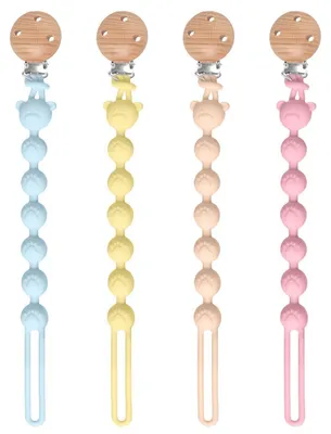 Produktbild von Schnullerkette & Beißring 2-in-1 Design, 4 Stück, Silikon, BPA-frei, ab 3 Monate