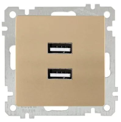 Produktbild von 2-fach USB-Steckdose mit Ladefunktion Gold Optik – Unterputz IP20 für Innen – CANDELA