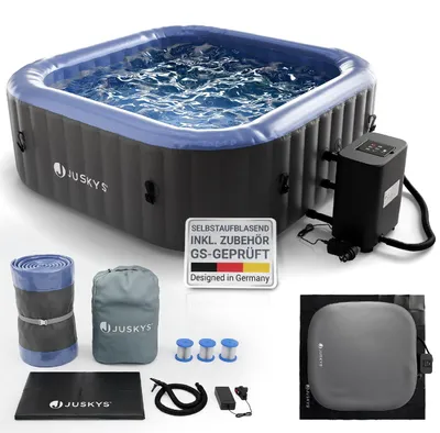 Produktbild von Juskys® Whirlpool SpaLuxe Grau/Blau - 3000W 130 Düsen aufblasbar 185x185x65 cm