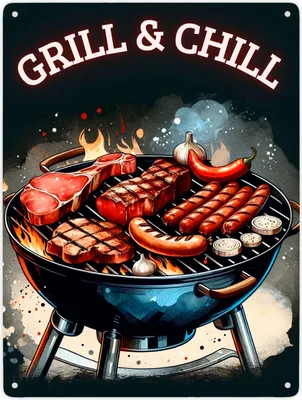 Produktbild von Grill Metallschild XXL in 28x38 cm mit Spruch Grill und Chill