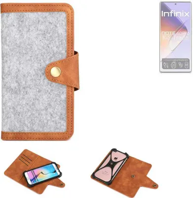Produktbild von K-S-Trade Handyhülle kompatibel mit Infinix Note 40 Pro Schutzhülle Filz-Hülle Kunst-Leder hellgrau braun (1x)