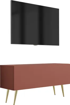 Image de Meuble TV : Rouge brique, 100 x 52 x 32 cm, pieds dorés