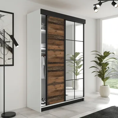 Produktbild von KIER FURNITURE Schiebegarderobe LAMARO mit Spiegel, Schrank Schlafzimmer, 138x205x59cm