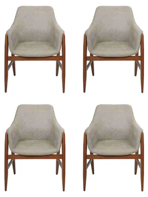 Produktbild von Esszimmerstuhl 4x Stühle Küchenstuhl Lehnstuhl Holz Stoff Modern Grau Stuhl
