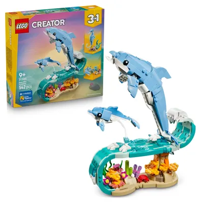 Produktbild von LEGO Creator 3-in-1-Set Meerestiere: Wunderschöne Delfine - Tierfiguren - Set mit 3 Optionen: Delfine, Seepferdchen & Krabbe - Spielzeug für Kinder