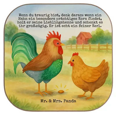 Produktbild von Mr. & Mrs. Panda Untersetzer für Gläser Hahn Korn Design - Weiß - Geschenk, Tasse, Natur, Tischuntersetzer, Bauernhof, Flaschenuntersetzer, Coaster, Eier, Henne