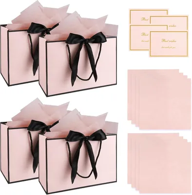 Imagen del producto de Bolsas de regalo rosas, 4 unidades, con cintas, para cumpleaños