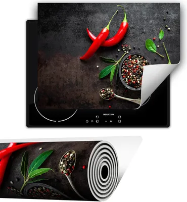 Produktbild von Herdabdeckplatte abdeckung Glaskeramikkochfeld abdeckplatte 80x52 cm Anti Rutsch Matte Aufrollbar, Gewürze Chilli