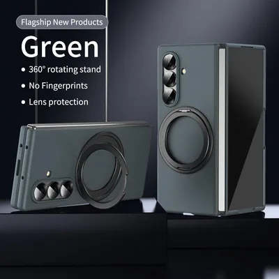 Produktbild von Für Samsung Galaxy Z Fold 7 Hülle mit Magnetische Ständer und Displayschutzfolie, Leichte PC Schutzhülle Grün