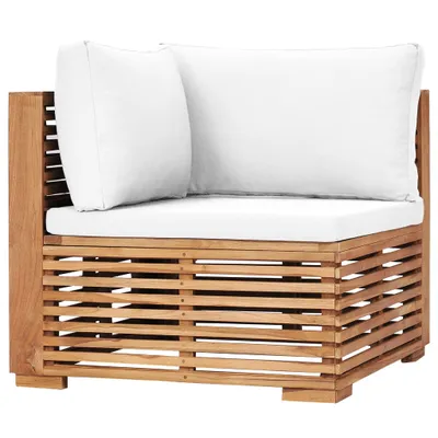 Image de vidaXL Canapé d'angle de jardin avec revêtement blanc crème en teck massif