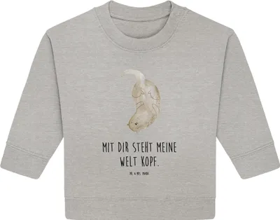 Produktbild von Mr. & Mrs. Panda Organic Baby Pullover Otter Kopfüber 24. - 36. Monat - Heather Grey - Geschenk, Verknallt, Verliebt, Bullover, Liebe, Seeotter, Niedlich