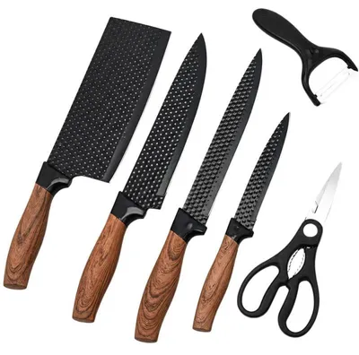 Produktbild von Verk 07513 Küchenmesser-Set – 4 Messer, eine Schere und ein Abzieher, schwarz