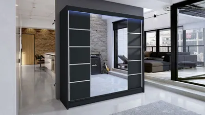 Obrázok produktu pre Šatníková skriňa so zrkadlom a LED RGB osvetlením VILMA 5 - čierna
