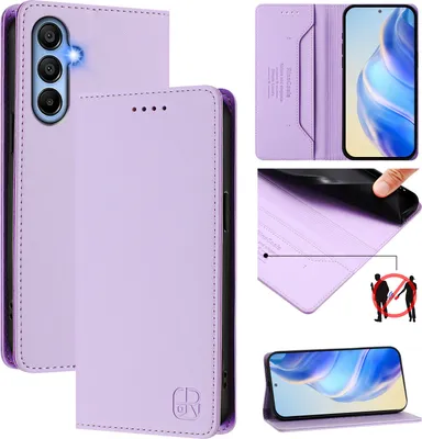 Obrázek produktu pro Kožené pouzdro pro Samsung Galaxy A15 5G / A15 4G, flipové pouzdro s přihrádkami na karty, peněženkou a stojánkem Fialový