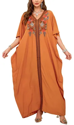 Produktbild von SolidKeus – Lässiger Kaftan, Schlafanzug, Nachthemd, Maxikleid, Strandkleid, Dunkelgelb