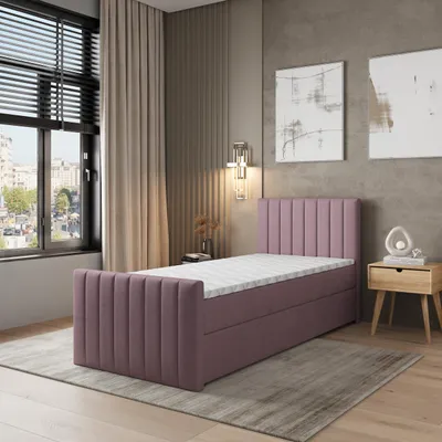 Produktbild von Masseno Boxspringbett ARION 100 100x200 cm Komplett-Set mit Bonell Matratze und Topper, Polsterbett mit Bettkästen -Rosa, KRONOS 27