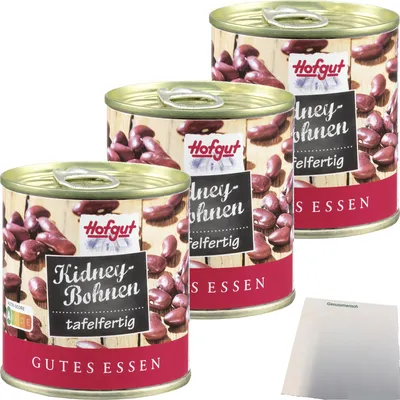 Produktbild von Hofgut Kidneybohnen 3er Pack (3x212ml Dose) + usy Block