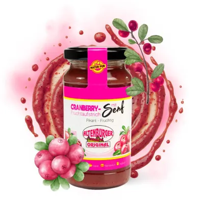 Produktbild von Cranberry Fruchtaufstrich mit Senf, 190 ml / 240g Glas