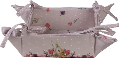 Produktbild von Clayre & Eef Brotkorb 35x35x8 cm Beige Rosa Baumwolle Kaninchen Blumen