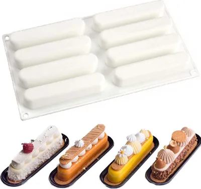 Produktbild von Silikonform für Eclairs mit 8 Mulden zum Backen von Mousse-Kuchen – Französische Dessertform für Schokoladen-Brownie-Gebäck