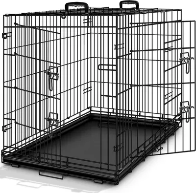 Productafbeelding van Hondenkooi - opvouwbaar - 122 x 74,5 x 80,5 cm - 2 deuren - uitneembare bodemplaat - met draaggreep