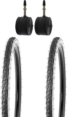 Produktbild von 2x 26 Zoll Reifen Kenda 26x1.95 Zoll 50-559 mit Weisswand inkl. Schläuche mit Franz. Ventilen