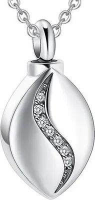 Zdjęcie produktu dla wisiorek na popiół z łańcuszkiem (55 cm) na popiół, włosy lub perfumy - pamiątkowa biżuteria z pojemnikiem na popiół i woreczkiem do przechowywania