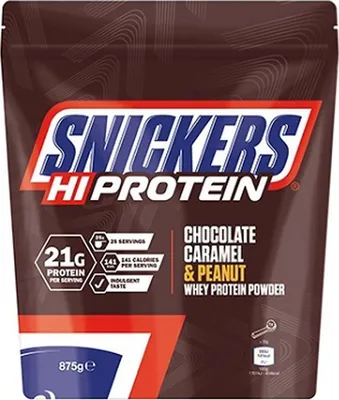 A pouch of Snickers Hi Protein powder.