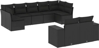 Produktbild von vidaXL 9-tlg. Garten-Sofagarnitur mit Kissen Schwarz Poly Rattan