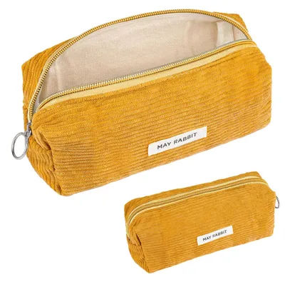 Productafbeelding van Corduroy etui, melkgeel, voor tienermeisjes, etui, schoolmap, kantoormap