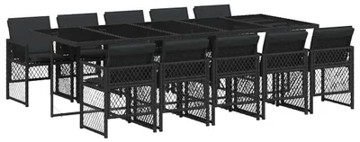 Produktbild von vidaXL 11-tlg. Garten-Essgruppe mit Kissen Schwarz Poly Rattan