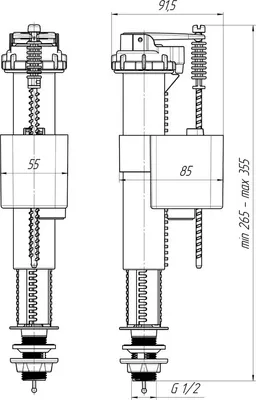 Produktbild von Belvit Füllventil für WC Spülkasten 1/2" Anschluss unten höhenverstellbar 265-355 mm