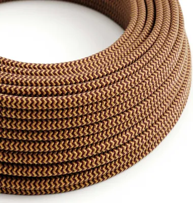 Immagine prodotto di Creative-Cables Cavo elettrico rivestito in tessuto, 2 x 0,75 mm², 50 m, Oro-Bordeaux RZ23, Rotondo, effetto seta