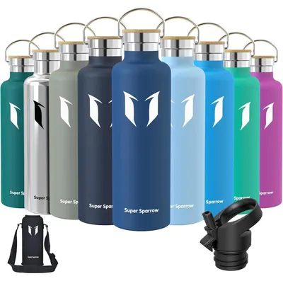 Produktbild von Edelstahl Trinkflasche 350ml-1L Auslaufsicher BPA-Frei mit 2 Deckeln Kobalt