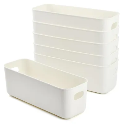 Produktbild von Aufbewahrungsboxen mit Griffen, weiße Aufbewahrungsboxen, 28 x 10 x 9,5 cm