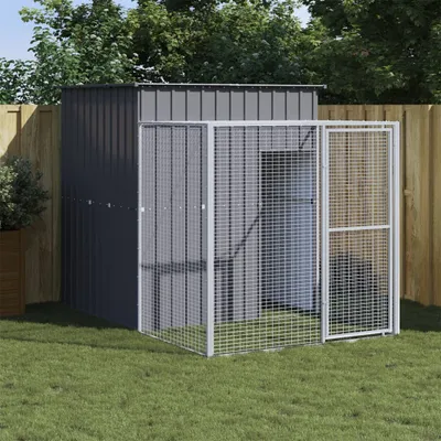Image de The Living Store Cage à poules avec enclos Anthracite 165x251x181 cm Acier galvanisé