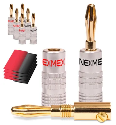 Produktbild von 8x NEXMEX Bananenstecker 24K vergoldet mit Schrumpfschlauch High End Stecker
