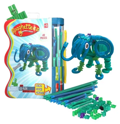 Immagine prodotto di Bastoncini da costruzione morbidi a forma di elefante, confezione da 48 pezzi - Spaghetteez, adatto dai 5 anni in su