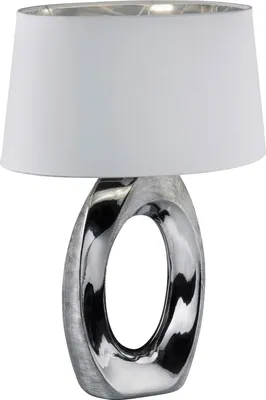 Produktbild von Tischlampe - Silbergrau - Weiß - Keramik - Stoffschirm - H 52 cm