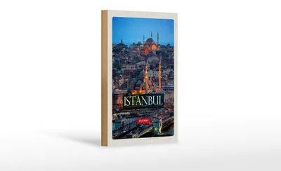 Produktbild von Holzschild Reise 12x18 cm Istanbul Turkey Bild Moschee Dekoration