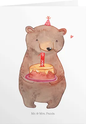 Produktbild von Mr. & Mrs. Panda Geburtstagskarte Bär Torte 1. Geburtstag - Weiß - Geschenk, Kuchen, Klappkarte, Grusskarte, Feiern, Happy Birthday, Glückwunschkarte, Kerzen, Party