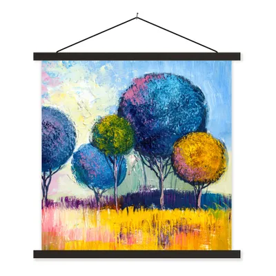 Produktbild von MuchoWow® Textilposter Gemälde - Ölfarbe - Baum - Natur 90x90 cm mit schwarzem Rahmen - Magnetisches