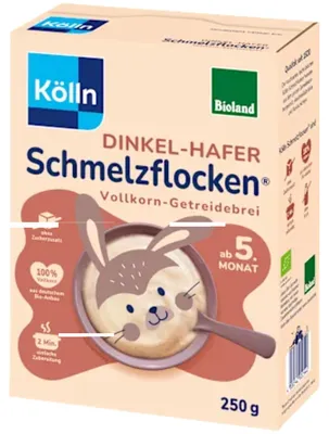 Produktbild von Kölln Schmelzflocken Dinkel Hafer ab 5. Monat (250g Packung) + usy Block